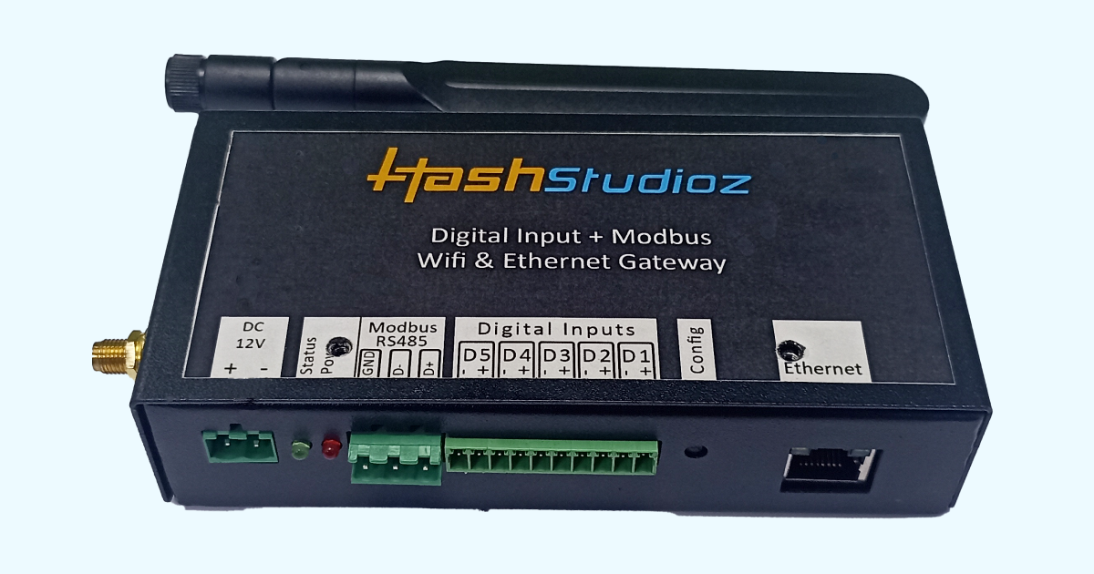 Modbus RS-485 Ethernet Gateway with WiFi and Digital Input - HashStudioz Technologies